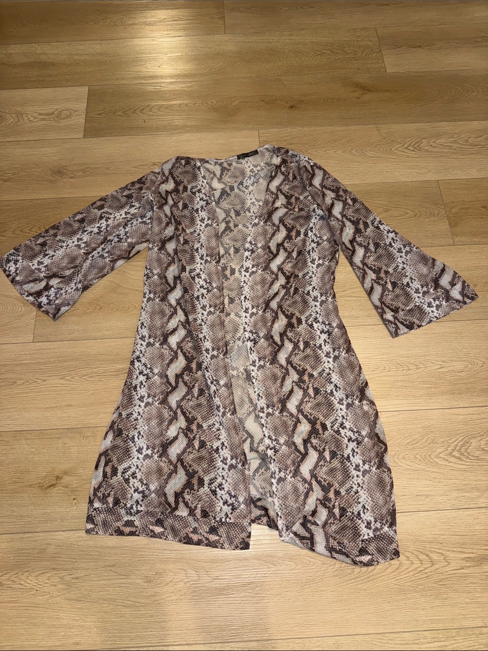 Women’s Snake Print Open Front Duster Jacket - Brown